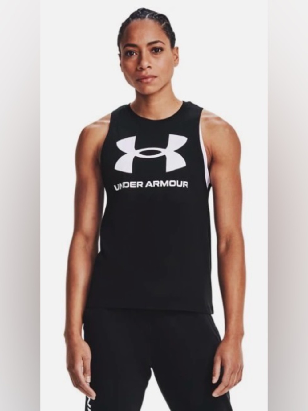Under Armour Black Muscle Tank with Large White Logo